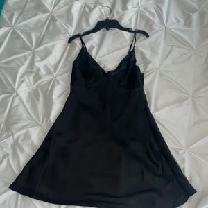 Black Tie Back Satin Knee Length Dress